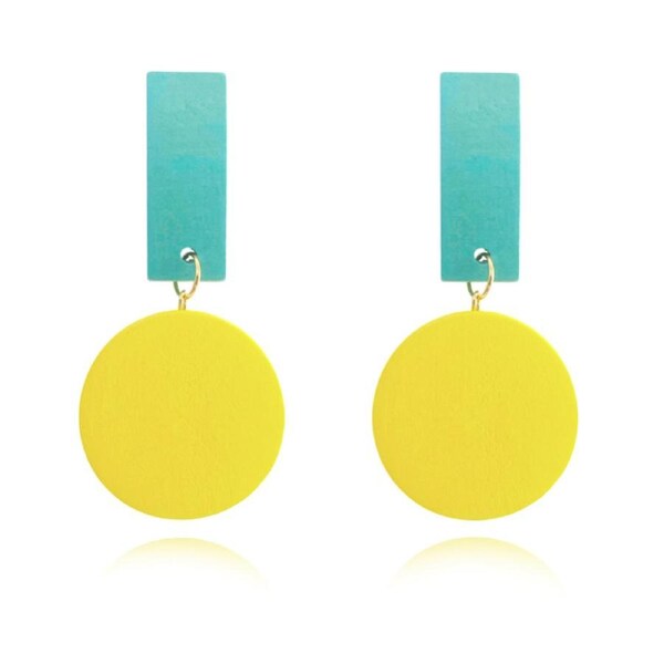 Culturesse Maci Geo Oversized 83mm Wood Craft Earrings Jewellery Blue/Yellow