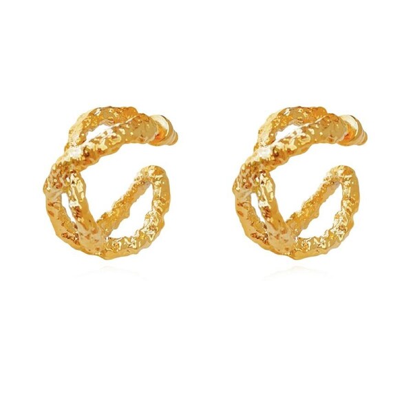 Culturesse Dejouer Twisted 29mm Twin Hoop Fashion Earrings Pure 24K Gold Plating