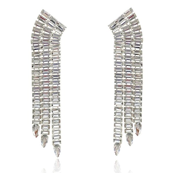 Culturesse Eureka Catwalk Oversized Drop Earrings Clear Diamantes Silver Plating