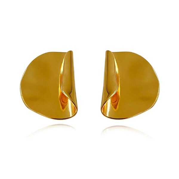Culturesse Wilde Artisan 30mm Sculptural Fold Earrings Pure 24K Gold Plating