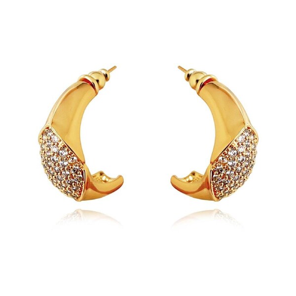 Culturesse Albertine Drop Curve Earrings Pure 24K Gold Plating Austrian Zirconia