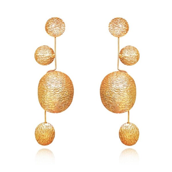 Culturesse Ginevra Textured Geo Sculpture Drop Earrings 24K Pure Gold Plating