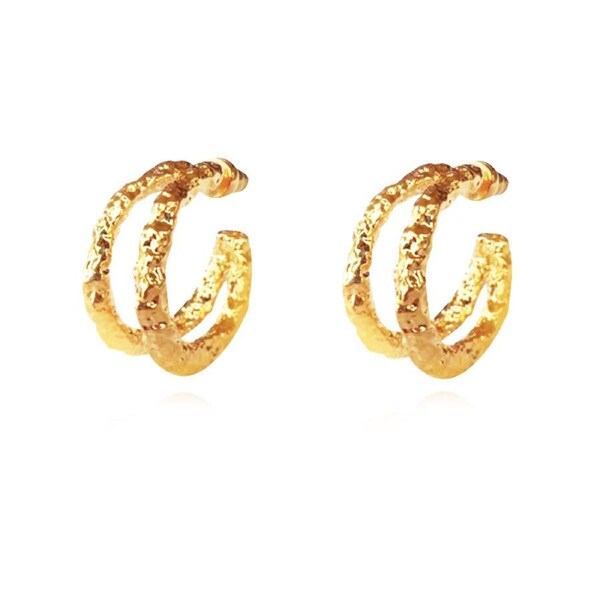 Culturesse Dejouer 24K Sculptured 29mm Twin Hoop EarringsPure 24K Gold Plating
