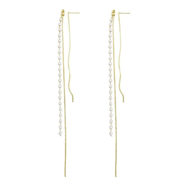 Culturesse Kelsey Double String Drop Earrings Sterling Silver Simulated Pearl