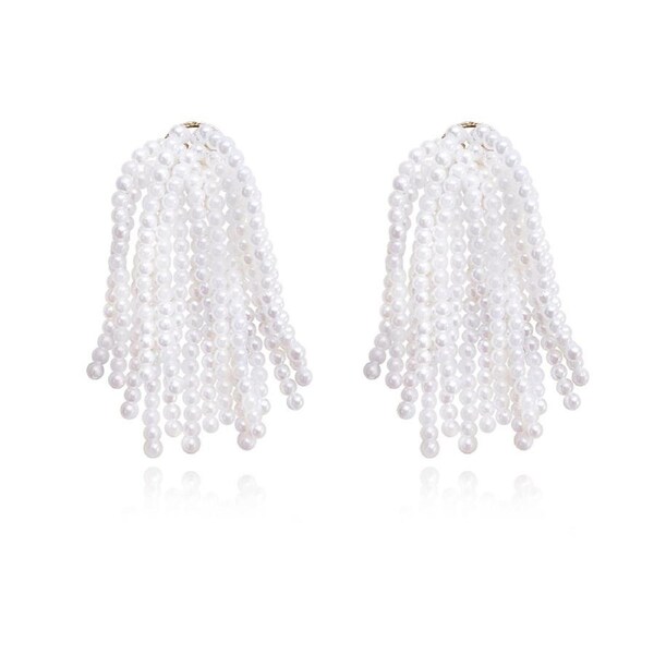 Culturesse Leuuine 75mm Pure Love Pearl Tassel/Drop Earrings Simulated Pearls