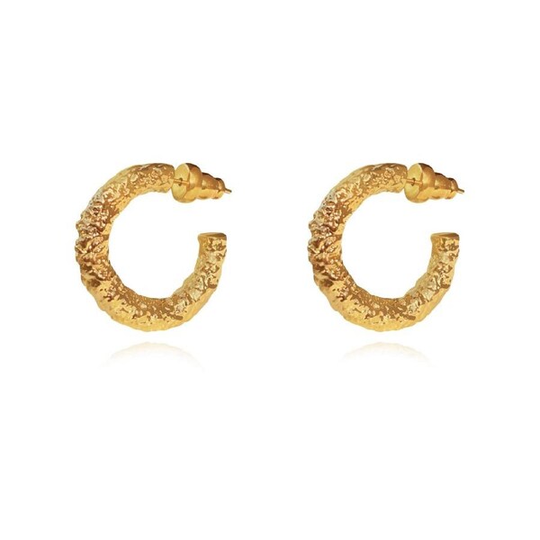Culturesse Dejouer Textured 25mm C Hoop Earrings Jewellery Pure 24K Gold Plating