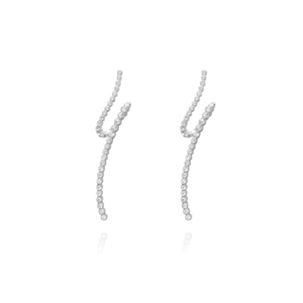 Culturesse Aviana 55mm Fine Twist Stud Earrings Sterling Silver Cubic Zirconia