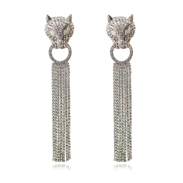 Culturesse Chase Oversized Leopard Drop Earrings Clear Diamantes Silver Plating