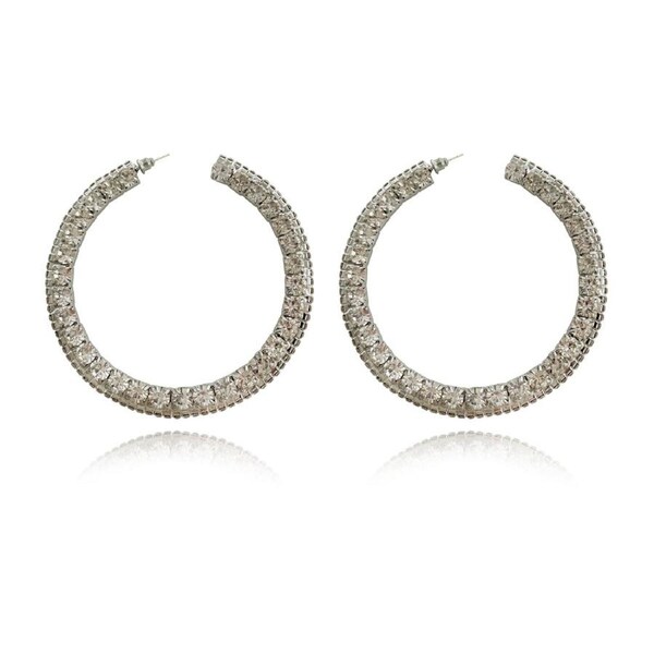 Culturesse Bronwyn 75mm Runway Style Hoop Earrings Rhinestones Silver Plating