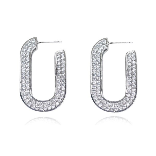 Culturesse Lamia Embellished U Hoop Earrings Silver Plating Austrian Zirconia