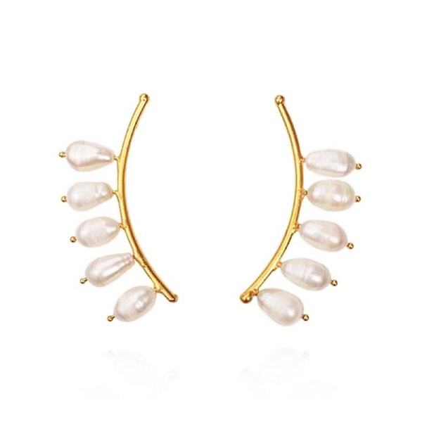 Culturesse Le Beaute 46mm Curve Stud Earrings 24K Gold Plating Freshwater Pearls
