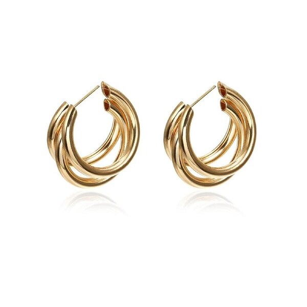 Culturesse Jaclin 30mm Curved Line Hoop Earrings Jewellery 14K Gold Plating