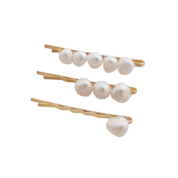 3pc Culturesse Athena Freshwater Pearl Hair Clip Set Womens Accessory Gold/White