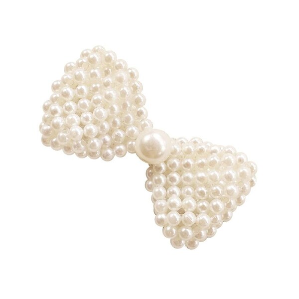 Culturesse Mckenzie Vintage 6cm Pearl Bow Tie Barrette Women's Accessory White