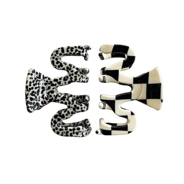 2pc Culturesse Kelsea Artsy 5.3cm Double Wave Hair Claw/Crab Set Check/Leopard