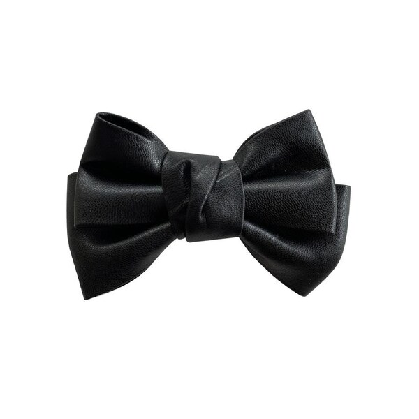 Culturesse Charlotte 1.4cm PU Leather Bow Tie Hair Clip Women's Accessory Black