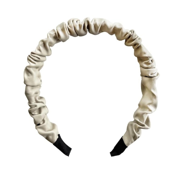 Culturesse Tallulah 14cm PU Leather Scrunched Headband Hair Accessory Beige