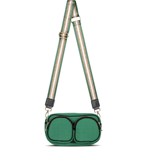 Punch Neoprene Double Pocket Travel Bag/Purse/Handbag w/Crossbody Strap Green
