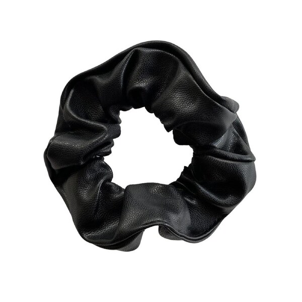 Culturesse Adeline Medium 9.5cm Leather Scrunchie Hair Tie Women Accessory Black