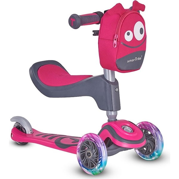 SmarTrike T1 Adjustable 3-n-1 Kids Ride On Light Up 3 Wheel Scooter 15m-5y Pink