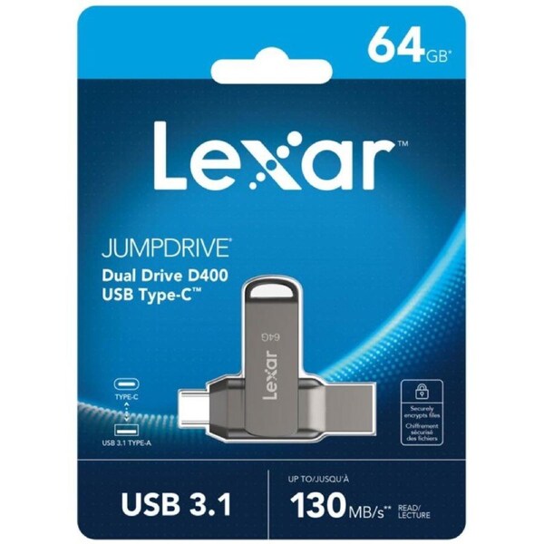 Lexar JumpDrive Dual Drive D400 64GB USB 3.1 Type-C