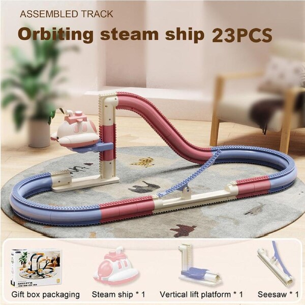 23 PCS Purple Steam Spacecraft Track Rail Car Train Track Electric Car Track Assembly Track Spacecraft Set Rail Car Model Puzzle Toy for Kids