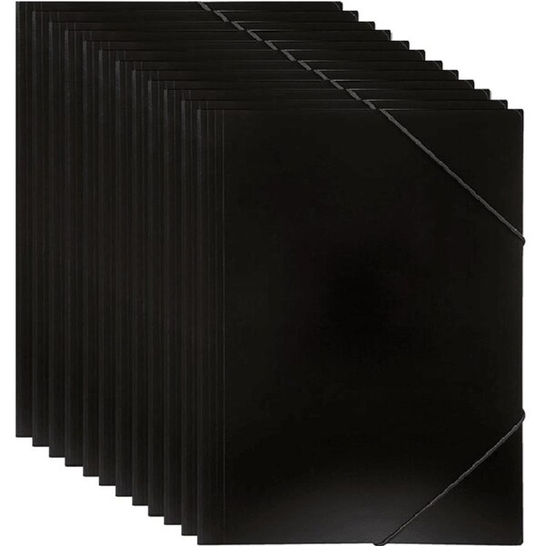 Marbig Document File Wallet Folder Elastic Strap A4 Black 12 Pack