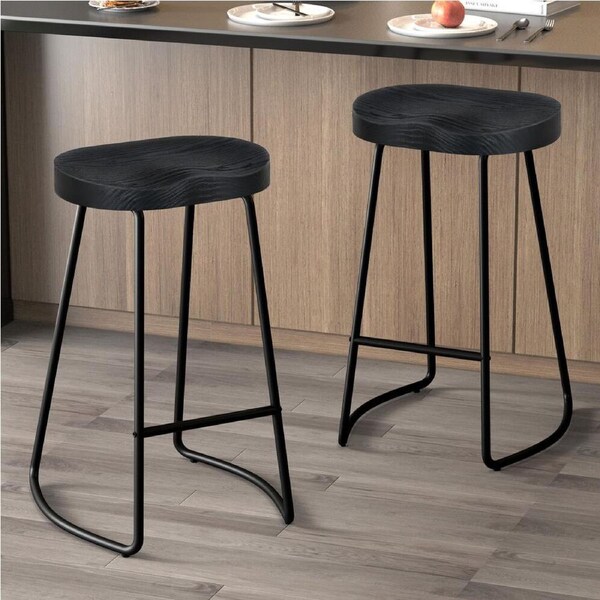 2x ALFORDSON Bar Stools Tractor Vintage 75cm Black