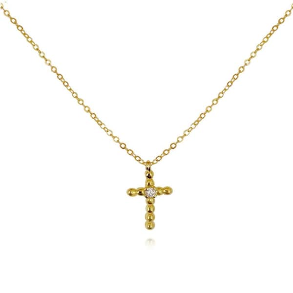 Culturesse Adina 50cm Beaded Cross Pendant Necklace 18K Gold Plate Jewellery
