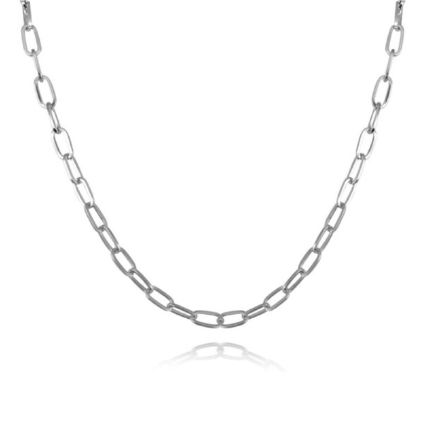 Culturesse Elvrie 47cm Oval Chain Necklace White Rhodium Plating Sterling Silver