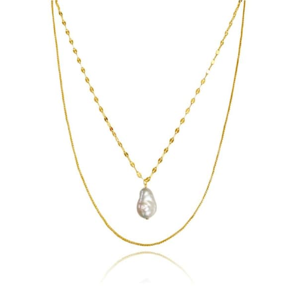 Culturesse Gwyn Layered 47.5cm Pearl Pendant Necklace 18K Gold Plate Jewellery
