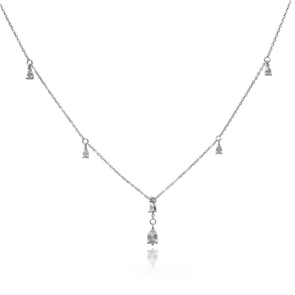 Culturesse Brita Dainty Austrian Zirconias Sterling Silver Teardrop Necklace
