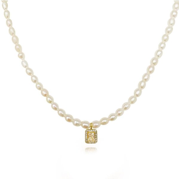 Culturesse Alaire Zircon 51cm Freshwater Pearl Necklace 18K Gold Plate Jewellery