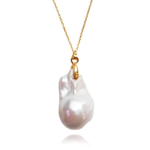 Culturesse Almeta 24K Gold Plated Sterling Silver Baroque Pearl Pendant Necklace