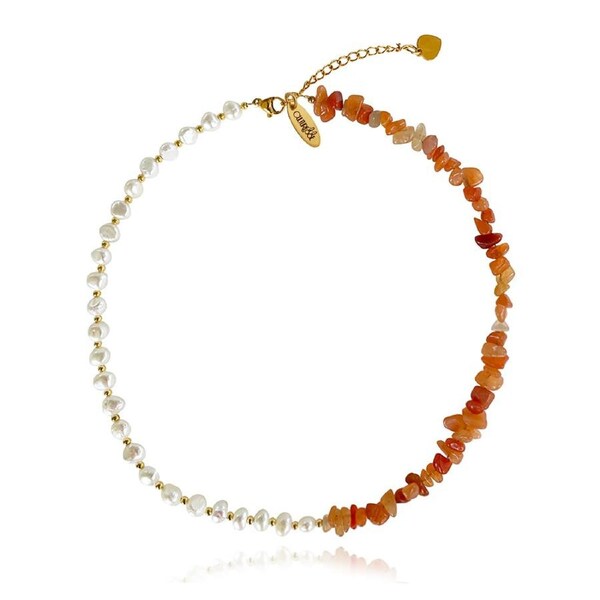 Culturesse Amoret Natural Agate Macadam Pearl Necklace 18K Gold Plate Jewellery