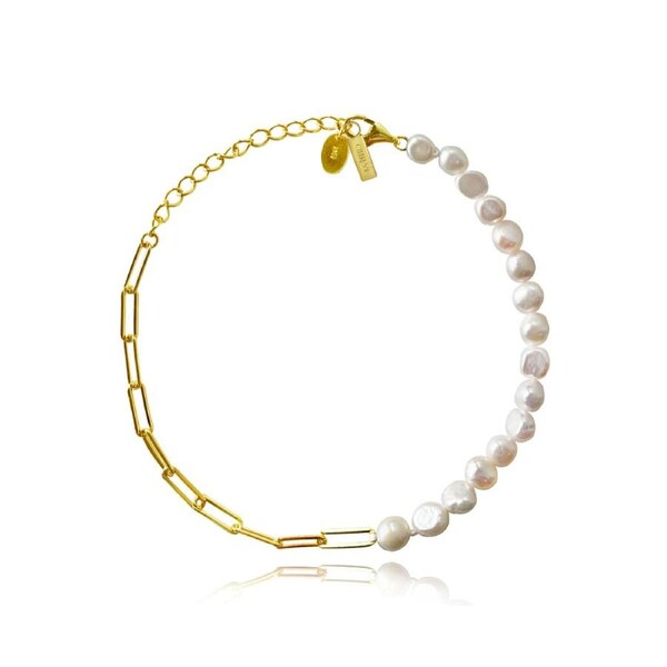 Culturesse Prairie Italian Pearl Chain Bracelet Jewellery 18K Gold Plating