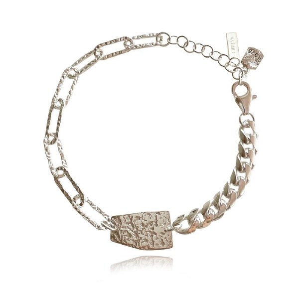 Culturesse Esther Sculpture Plate Rhodium Plating Link Chain Bracelet Silver