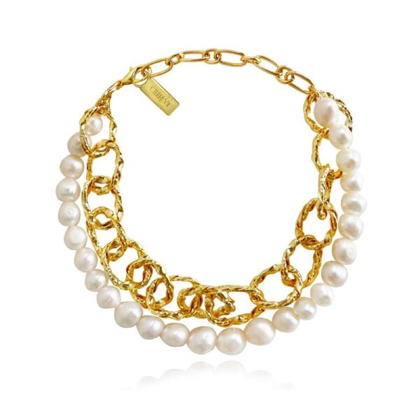 Culturesse Sequoia 23.5cm Artisan 24K Pearl Chain Bracelet Womens Jewellery Gold