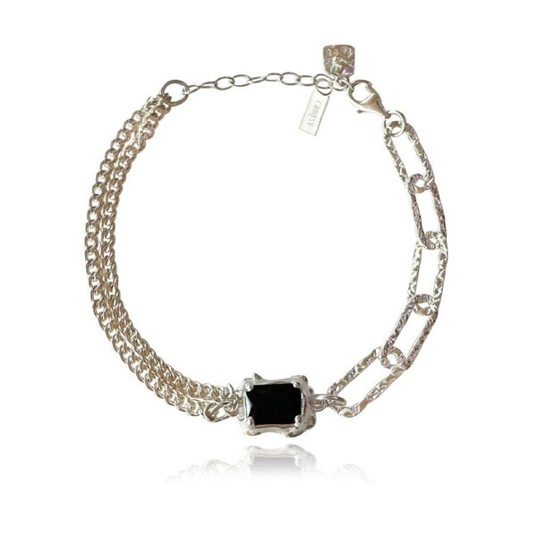 Culturesse Dakota Black Onyx Dual Chain Bracelet Rhodium Plated Jewellery Silver