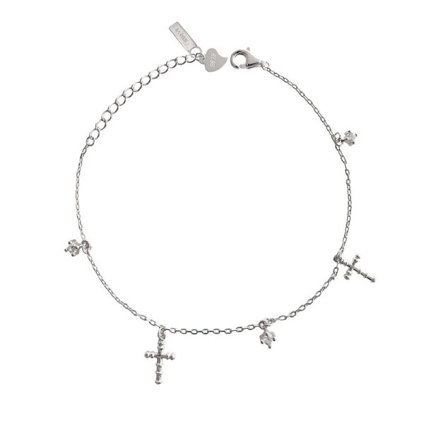 Culturesse Adina Fine Diamante Cross Rhodium Plating Silver Charm Bracelet