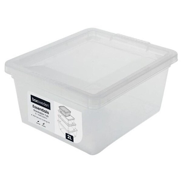 20 x 2L Stackable Clear Plastic Storage Tub Box W/Lid Container Organiser Bin