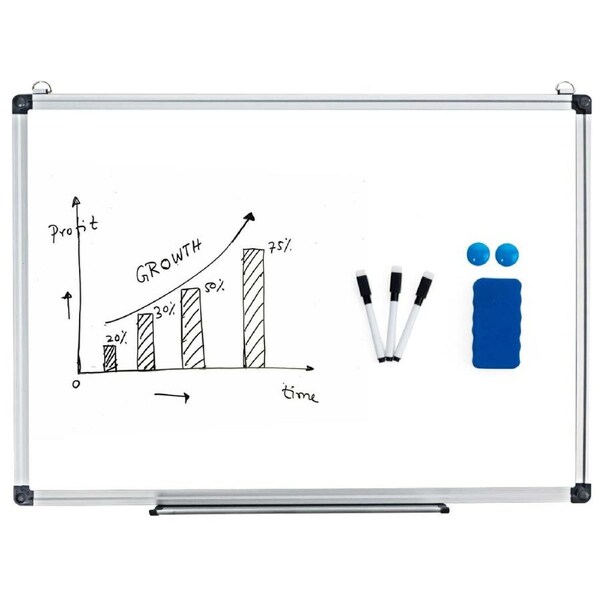 Giantex 70 x 50 cm Magnetic Whiteboard Wall Mounted Dry Erase Board w/Detachable Tray & Hooks Aluminum Frame