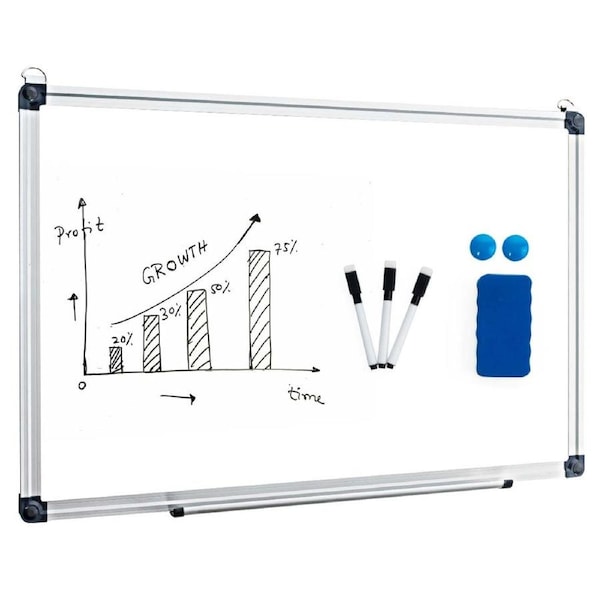 Giantex 60 x 40 cm Magnetic Whiteboard Wall Mounted Dry Erase Board w/Detachable Tray & Hooks Aluminum Frame