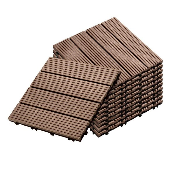 SOGA 11 pcs Light Chocolate DIY Wooden Composite Decking Tiles Garden Outdoor Backyard Flooring Home Decor