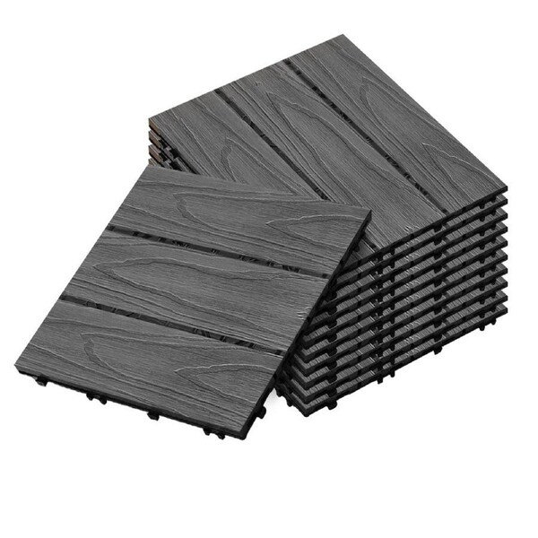SOGA 11 pcs Dark Grey DIY Wooden Composite Decking Tiles Garden Outdoor Backyard Flooring Home Decor