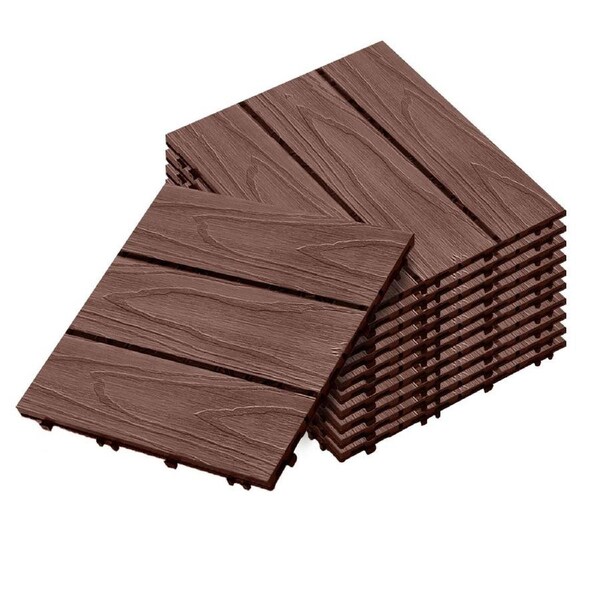 SOGA 11 pcs Dark Chocolate DIY Wooden Composite Decking Tiles Garden Outdoor Backyard Flooring Home Decor