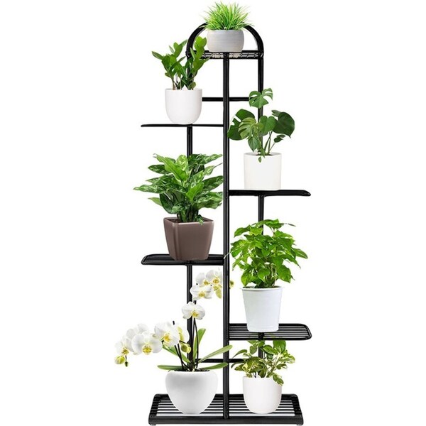 SOGA 6 Tier 7 Pots Black Metal Plant Stand Flowerpot Display Shelf Rack Indoor Home Office Decor