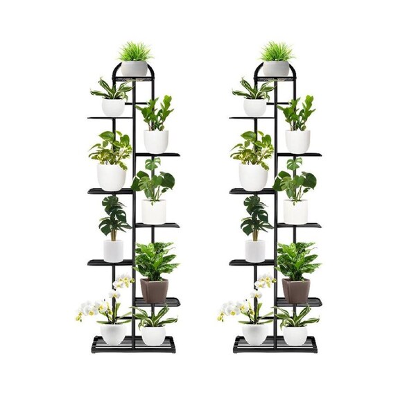 SOGA 2-Pack 8-Tier 9-Pot Black Metal Plant Stand Flowerpot Display Shelf Rack