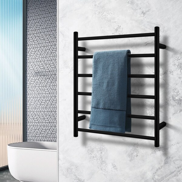 ACA 6 Bars Round Electric Heated Towel Rail Rack Warmer Wall Mounted Stainless Steel Black SAA