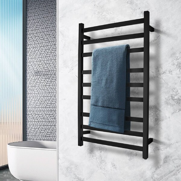 ACA Bathroom Square Electric Heated Towel Rail Rack Warmer Wall Mounted 9 Bars Stainless Steel Black SAA